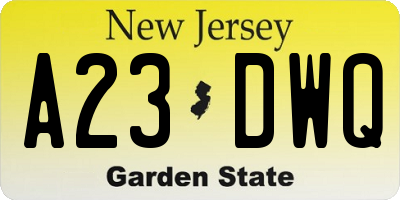 NJ license plate A23DWQ