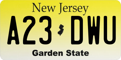 NJ license plate A23DWU