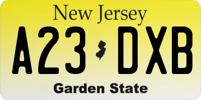 NJ license plate A23DXB