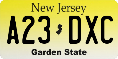 NJ license plate A23DXC