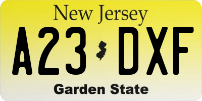 NJ license plate A23DXF