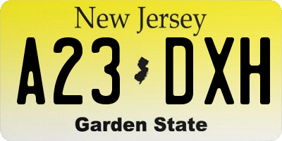 NJ license plate A23DXH