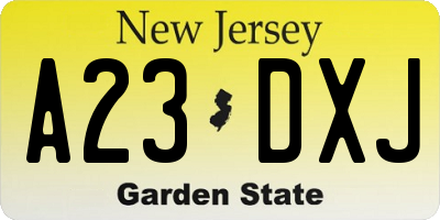 NJ license plate A23DXJ