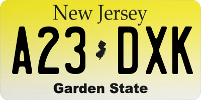 NJ license plate A23DXK