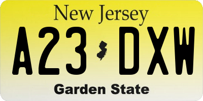 NJ license plate A23DXW