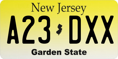 NJ license plate A23DXX