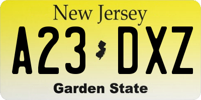 NJ license plate A23DXZ