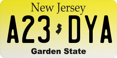 NJ license plate A23DYA