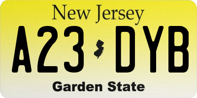 NJ license plate A23DYB