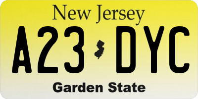 NJ license plate A23DYC