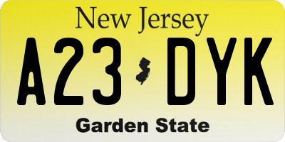 NJ license plate A23DYK