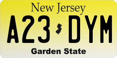 NJ license plate A23DYM