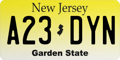 NJ license plate A23DYN