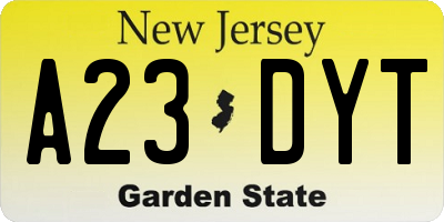 NJ license plate A23DYT