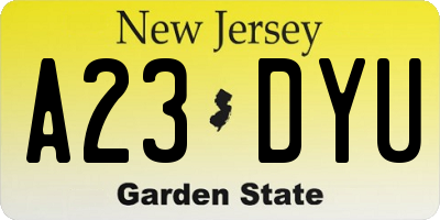 NJ license plate A23DYU