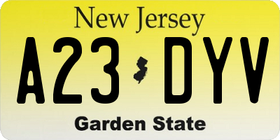 NJ license plate A23DYV