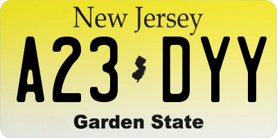 NJ license plate A23DYY