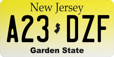 NJ license plate A23DZF