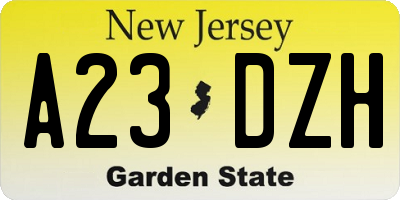 NJ license plate A23DZH