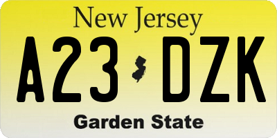 NJ license plate A23DZK