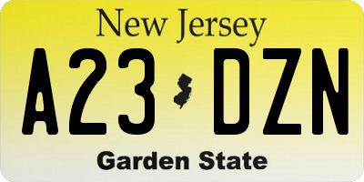 NJ license plate A23DZN