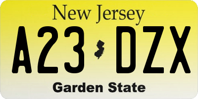 NJ license plate A23DZX