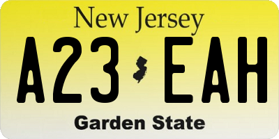 NJ license plate A23EAH