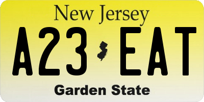 NJ license plate A23EAT