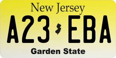 NJ license plate A23EBA