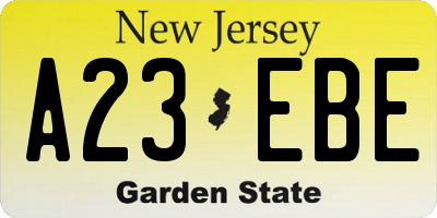 NJ license plate A23EBE