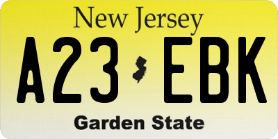 NJ license plate A23EBK