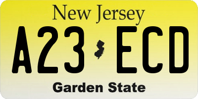 NJ license plate A23ECD