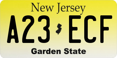 NJ license plate A23ECF