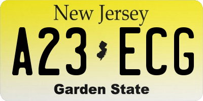 NJ license plate A23ECG