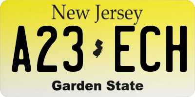 NJ license plate A23ECH