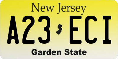 NJ license plate A23ECI