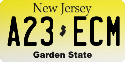 NJ license plate A23ECM
