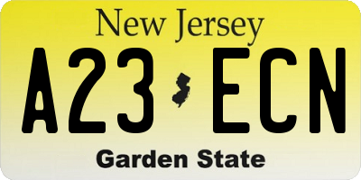 NJ license plate A23ECN