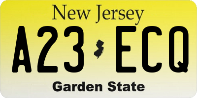 NJ license plate A23ECQ