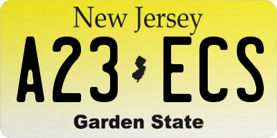 NJ license plate A23ECS