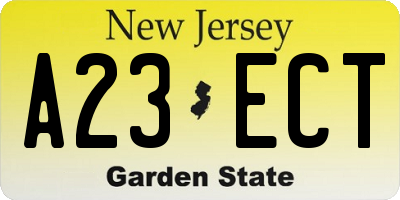 NJ license plate A23ECT