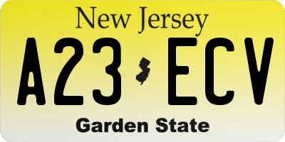 NJ license plate A23ECV