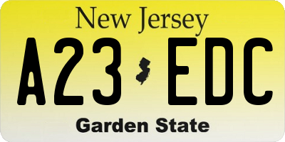 NJ license plate A23EDC