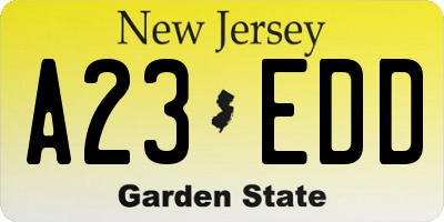 NJ license plate A23EDD