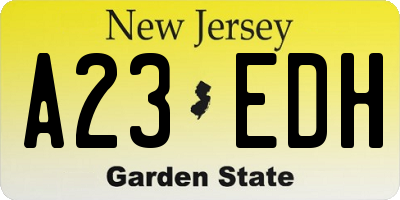 NJ license plate A23EDH