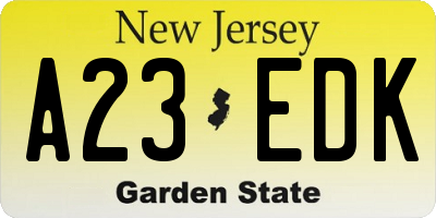 NJ license plate A23EDK