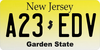 NJ license plate A23EDV