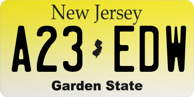 NJ license plate A23EDW