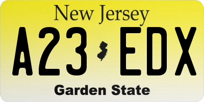 NJ license plate A23EDX