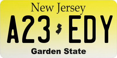 NJ license plate A23EDY